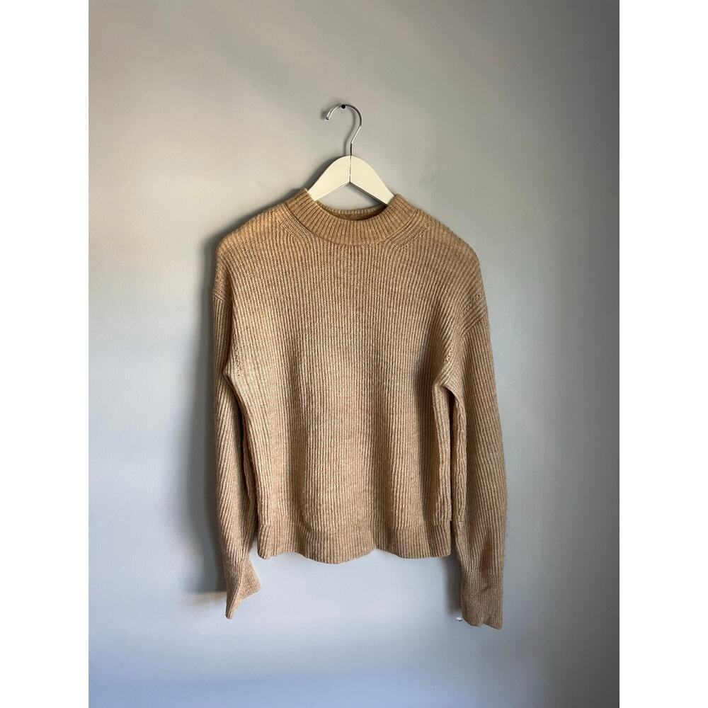 Quince Merino Wool Alpaca Blend Tan Beige Crewneck Sweater Ribbed size Small